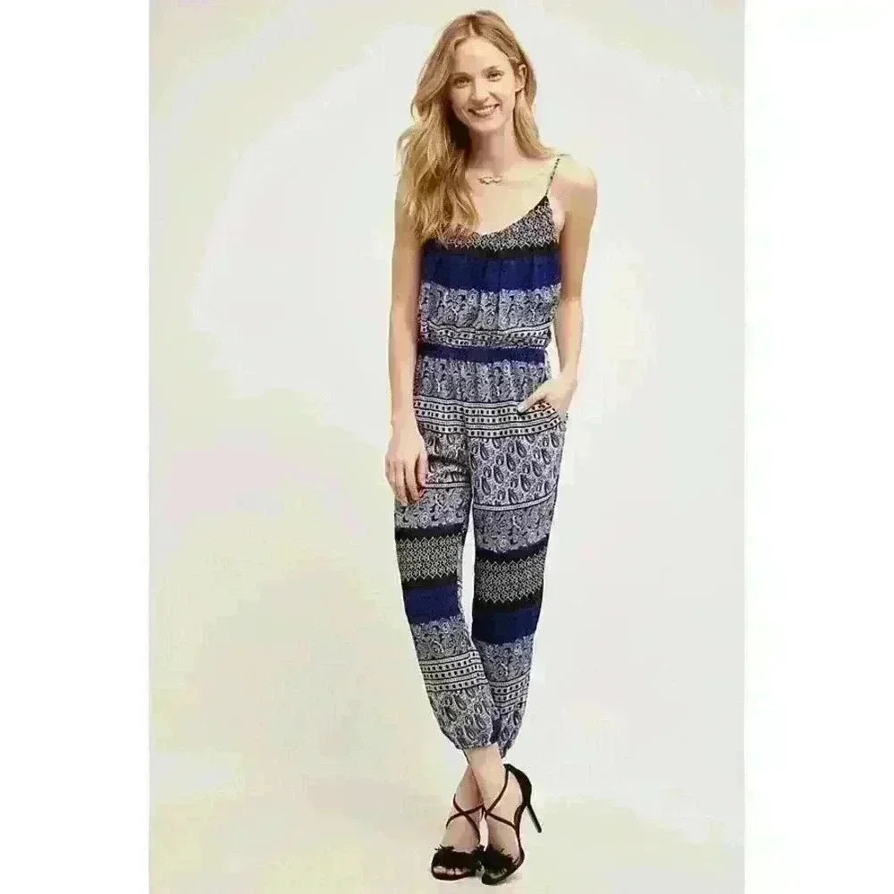 Anthropologie Lilka Darya Paisley Jumpsuit, womens S Blue boho euc
